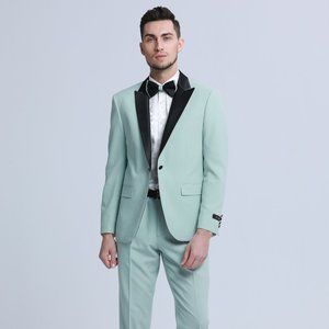 Mint 2pc Mens Suit w/ Satin Peak Lapel by Tazio (Includes Bowtie)